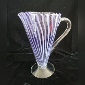 Vintage Murano Style Filigrana Glass Pitcher MCM Purple and White Striped